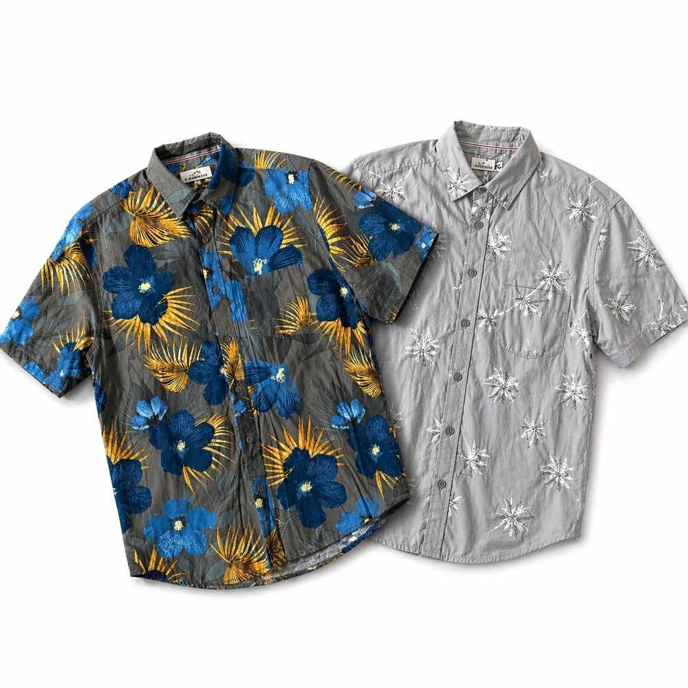 Burnside Mens Short Sleeve Hawaiian Shirt Bundle 2pk Tropical Floral Grey M